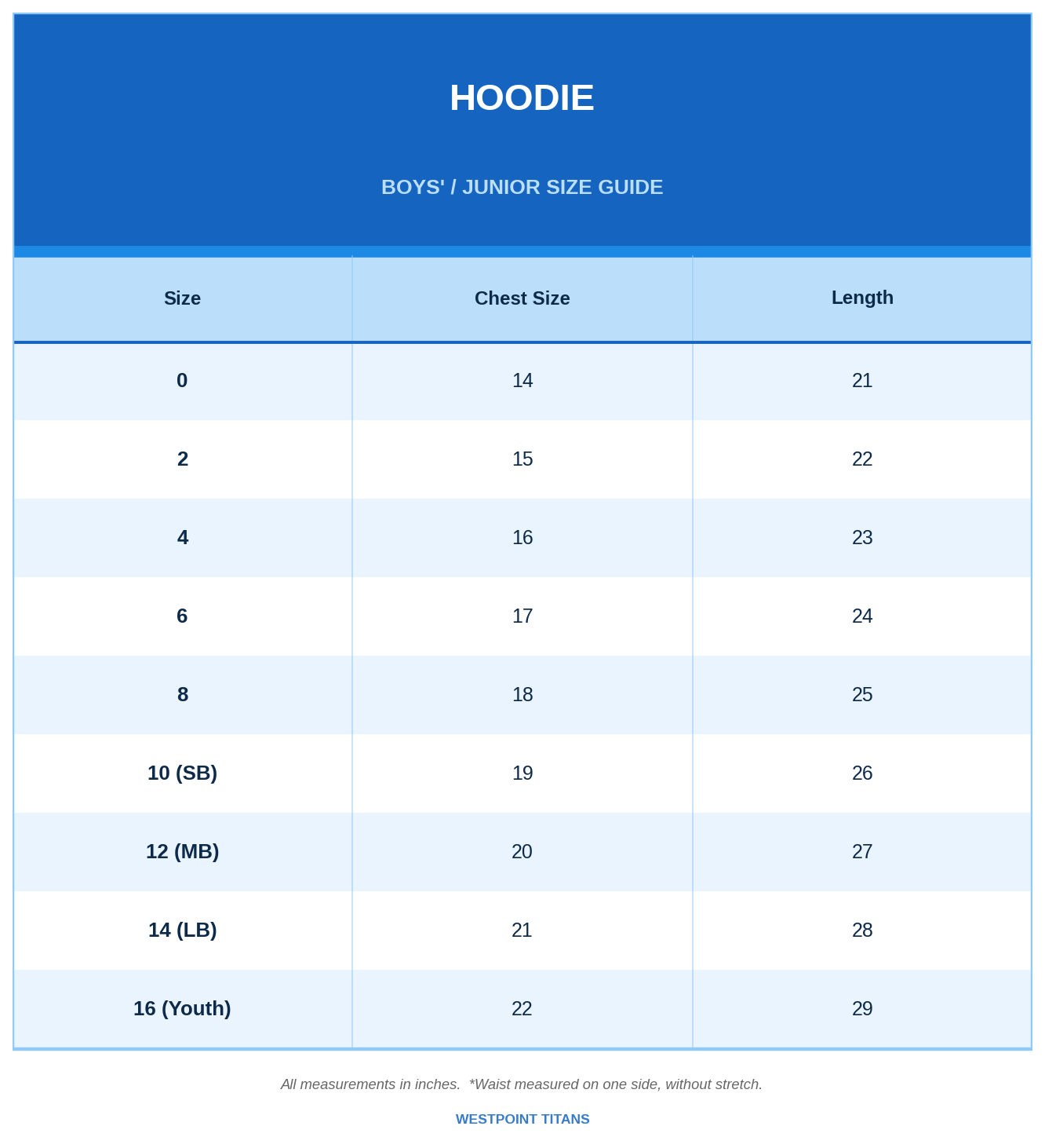 Junior Size Chart
